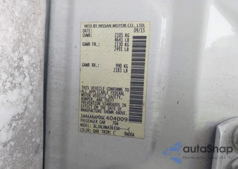 2016 Nissan Maxima 3.5 Platinum z USA, uszkodzony, nr VIN 1N4AA6AP0GC404009